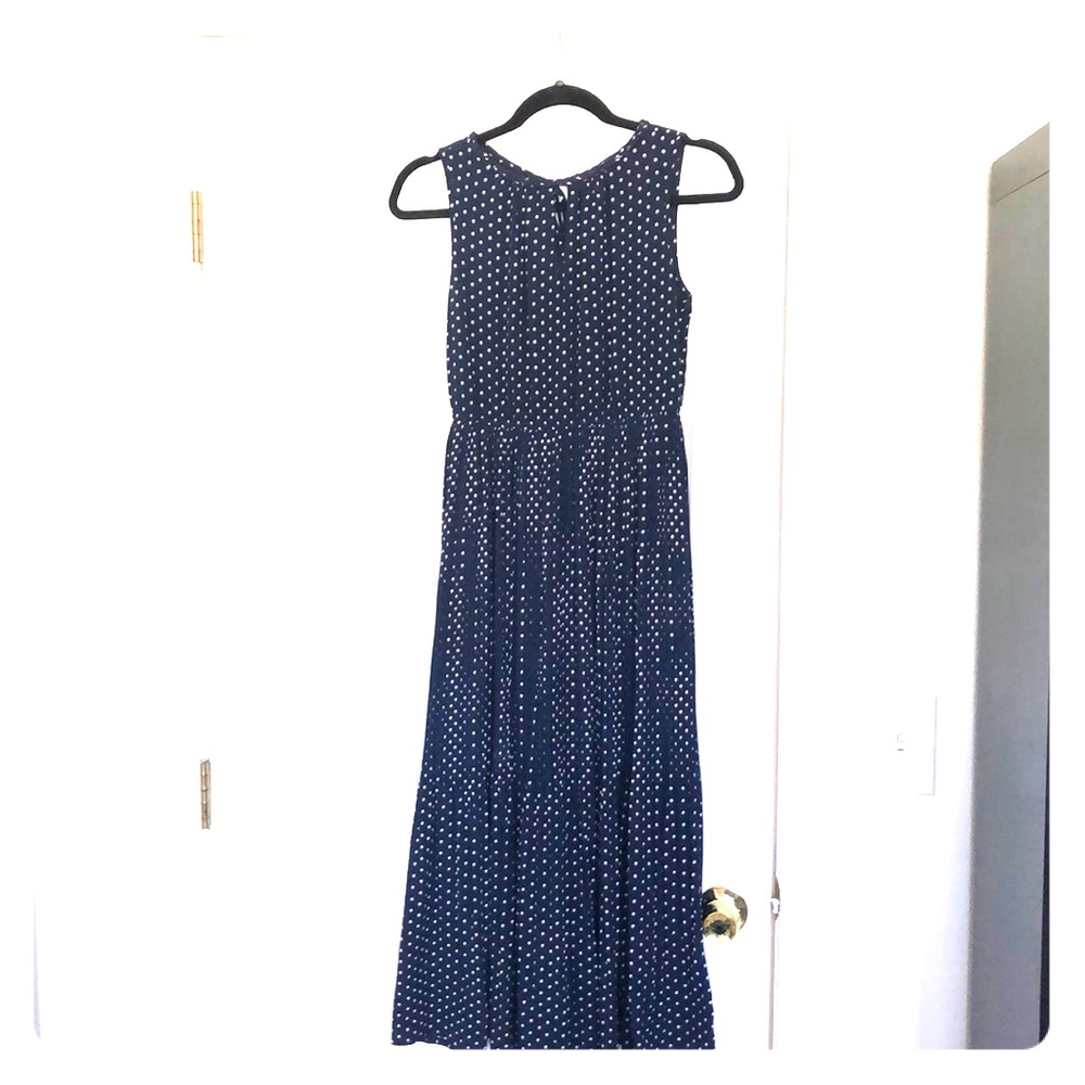 Blue and white sleeveless dress